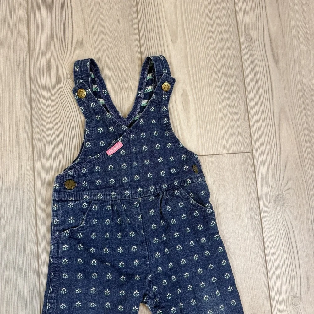 Vtg 1980s Oshkosh‎ Vestbak 12M Romper Overalls Flower USA Denim Embroidered